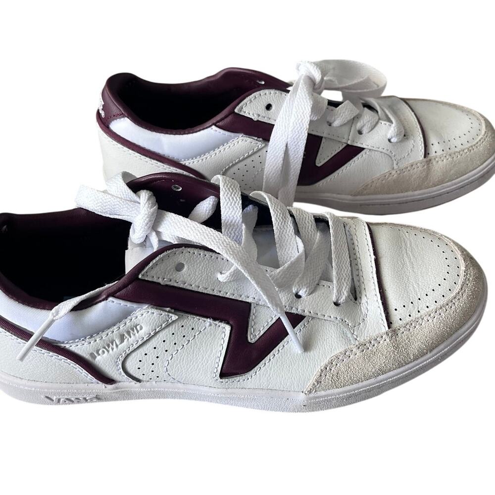 Vans Lowland ComfyCush White Burgundy Sneakers Womens 7 Leather Suede Low Top